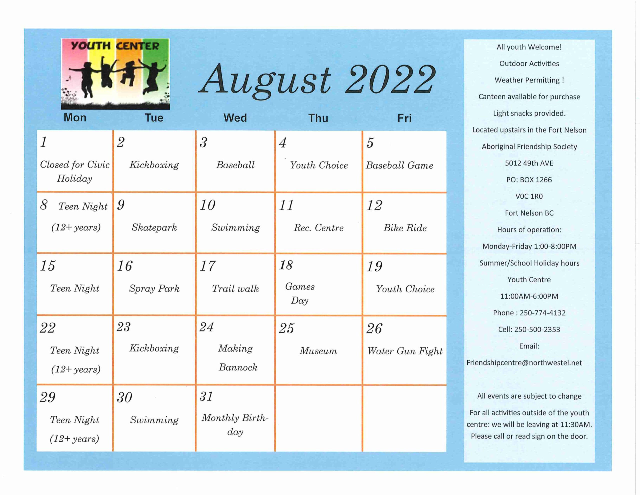 FNAFS - Youth calendar Aug 2022