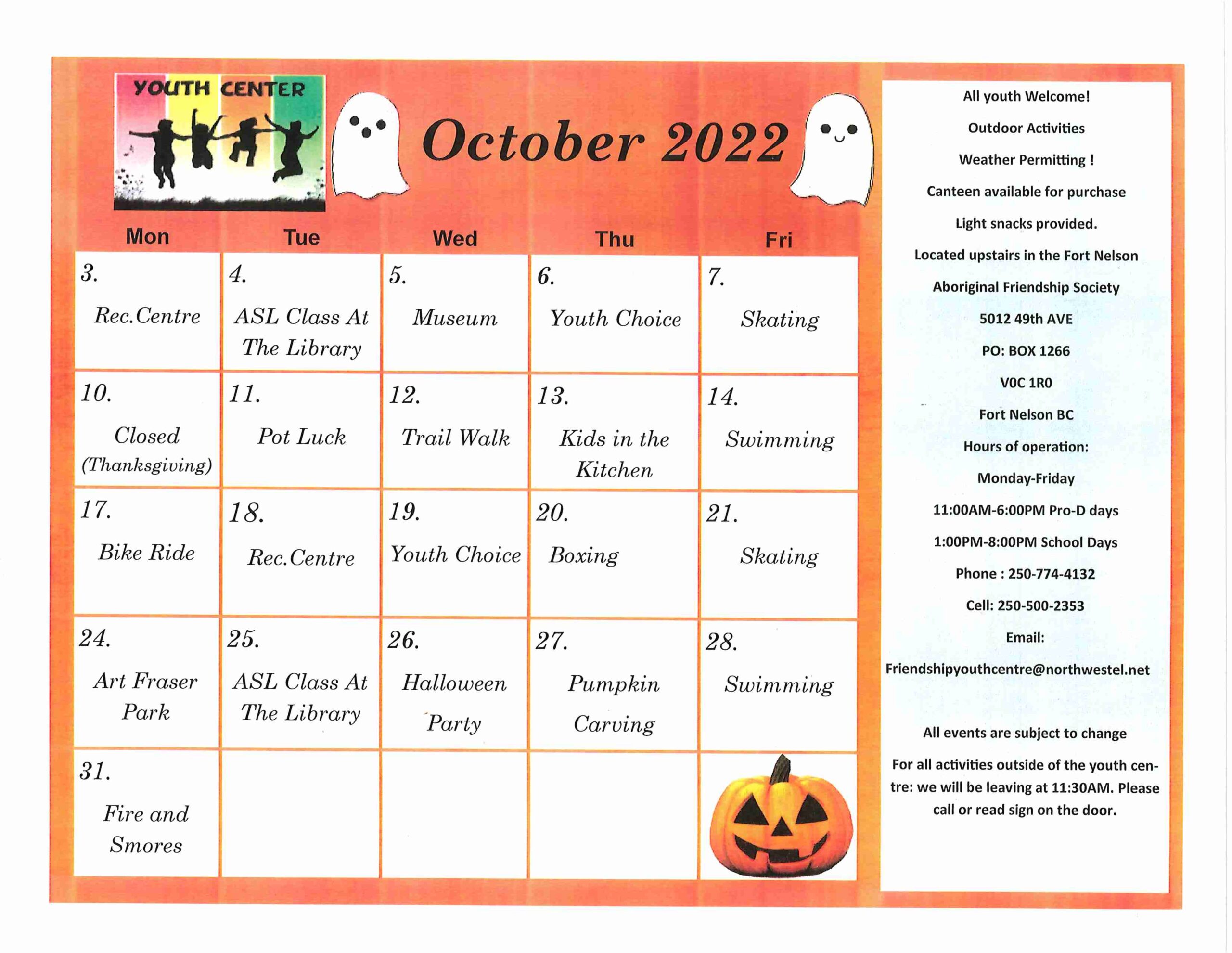 FNAFS Youth Calendar - October 2022