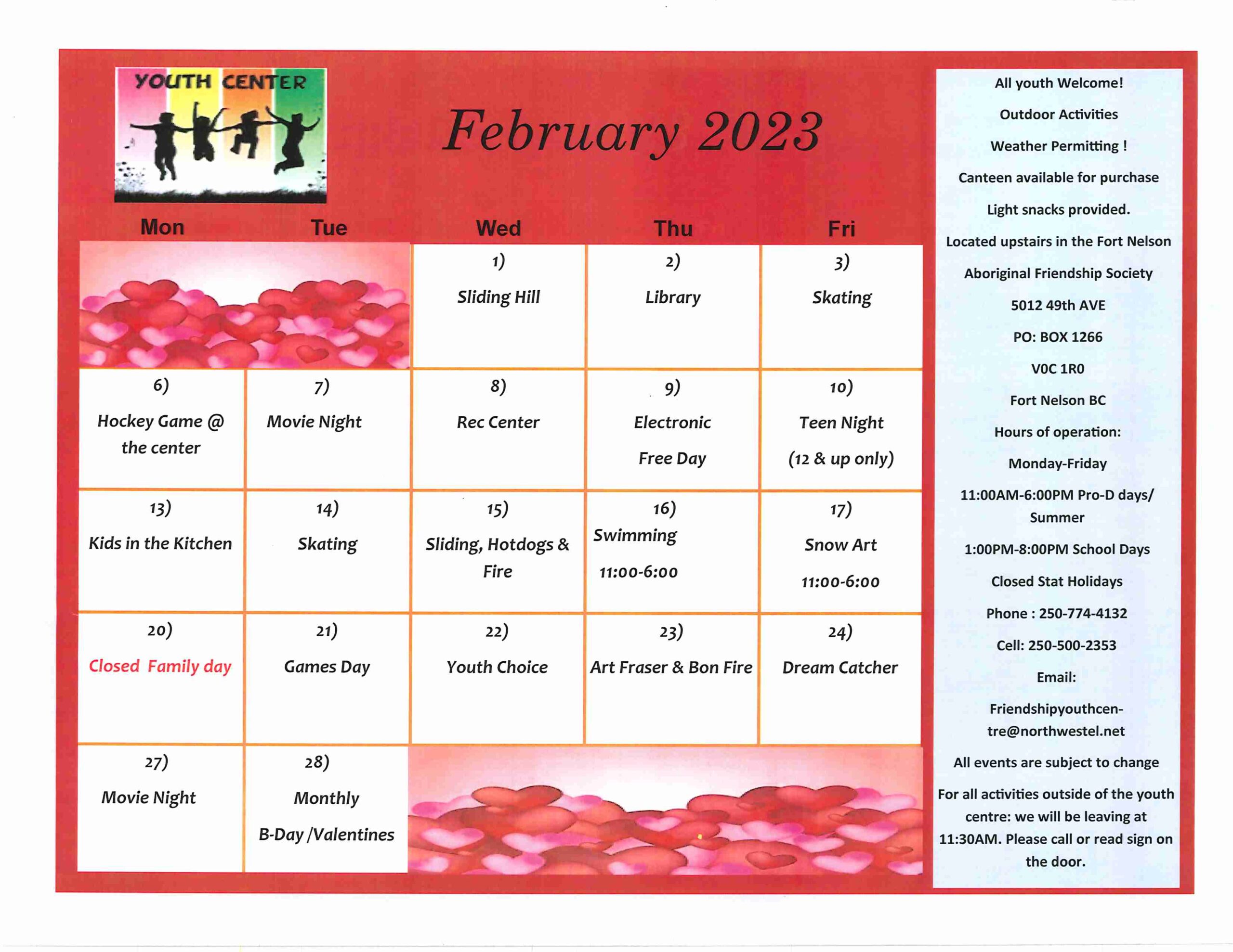 February 2023 Events Youth Calendar