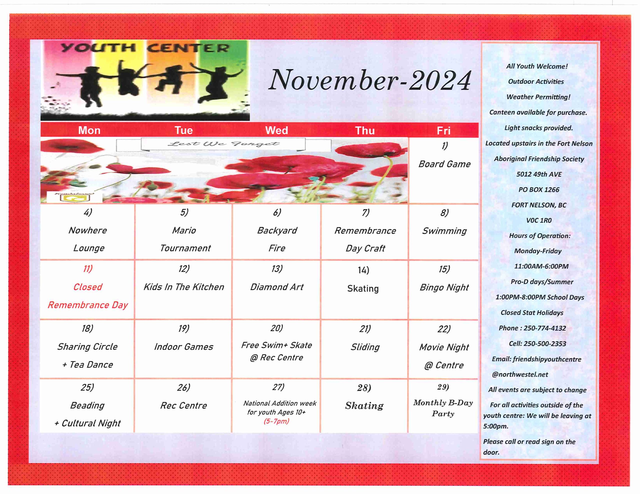 Nov 2024 Youth Calendar